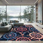 Nautical Wheel And Anchor Heart Rug