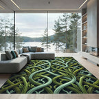 Lush Green Entwined Fern Forest Scroll Rug