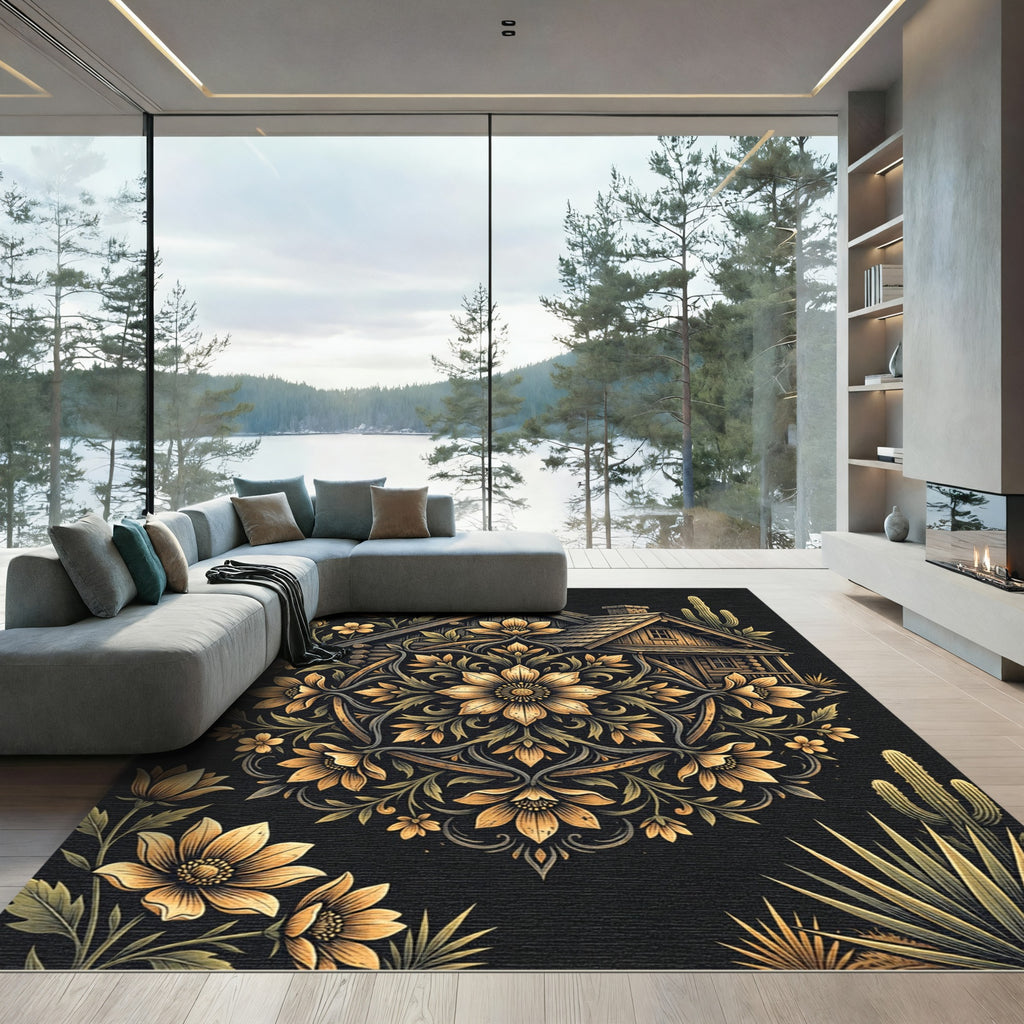 Golden Desert Cabin Floral Mandala Rug