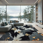 Abstract Charcoal Brushed Gold Ink Composition Rug