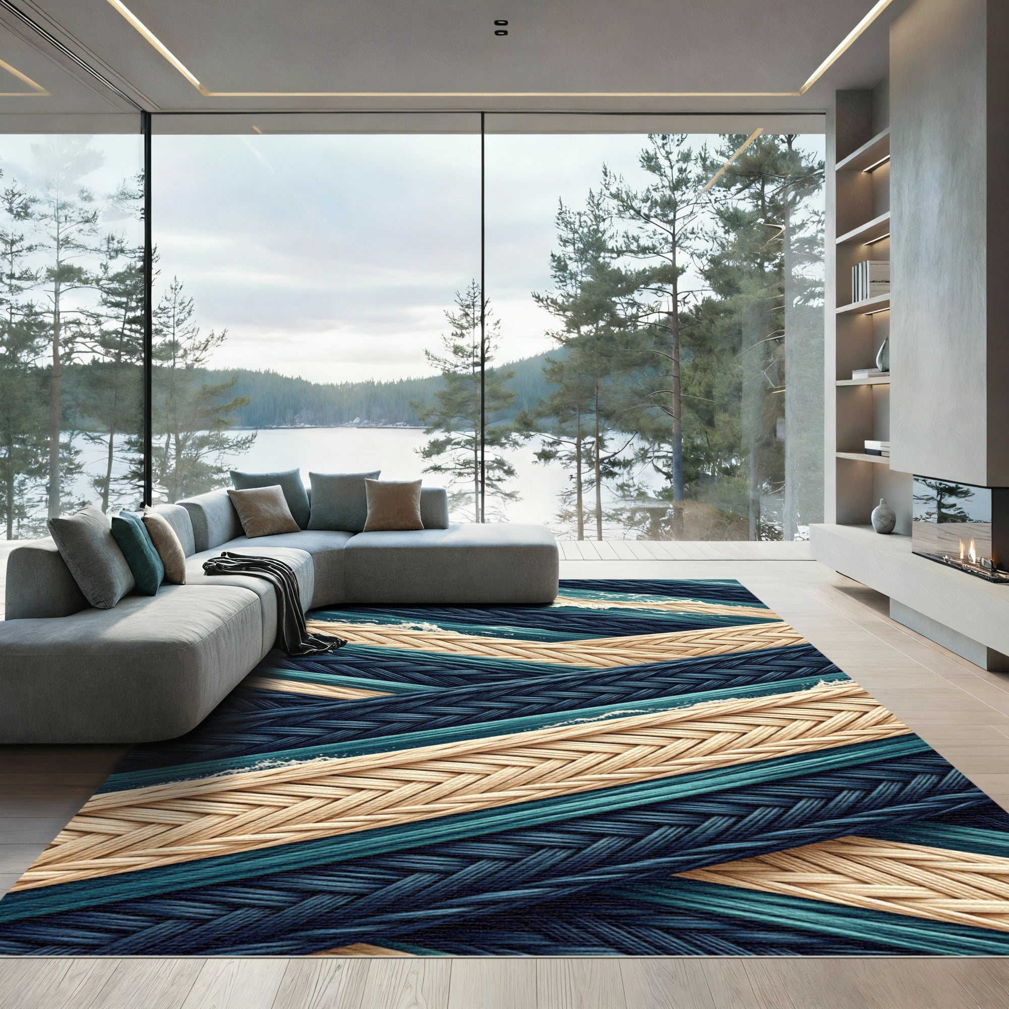 Intersecting Blue and Cream Nautical Braids Rug