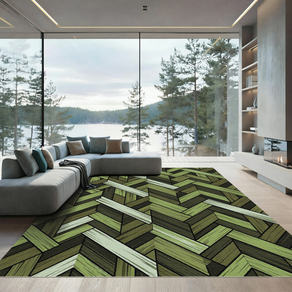 Sage Green Herringbone Woven Texture Rug