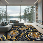 Golden Tiger Black Smoke Surreal Art Rug