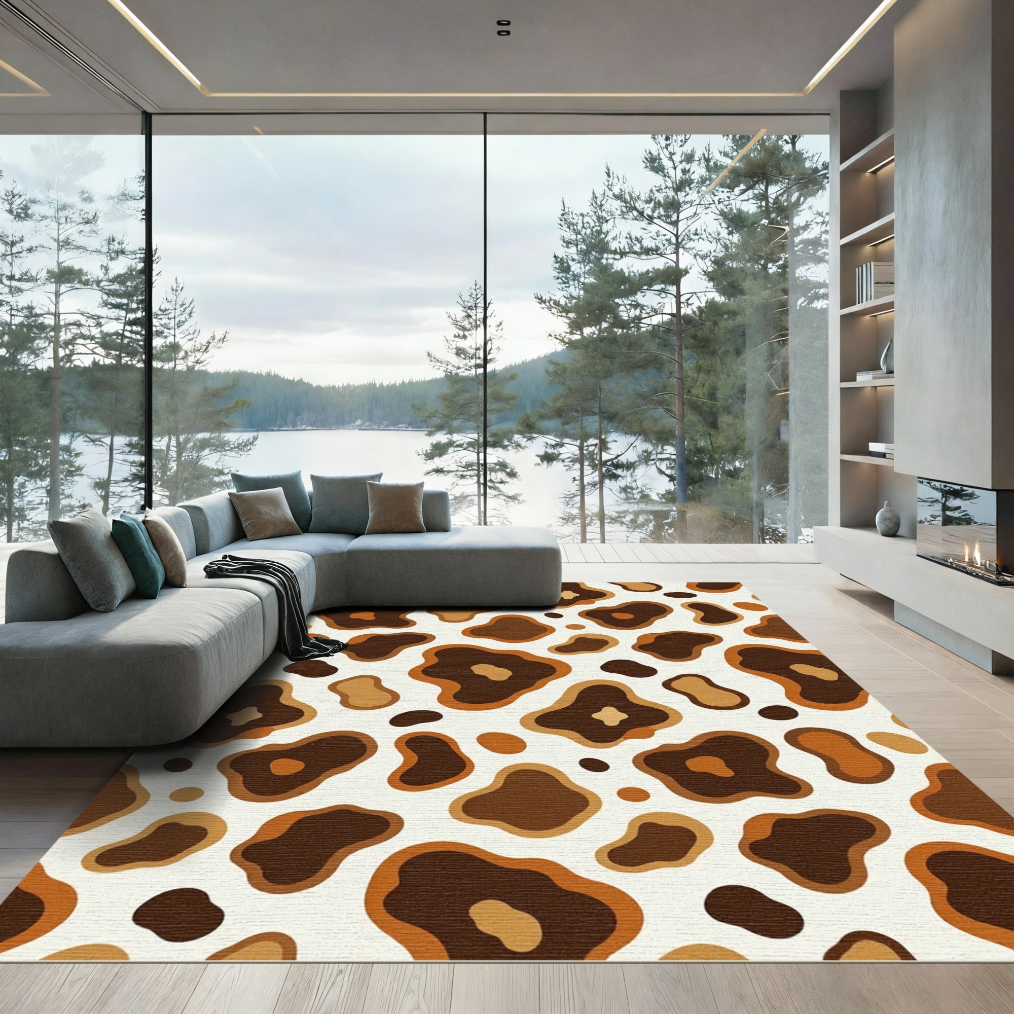 Modern Earthy Brown Abstract Animal Spot Rug
