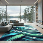 Dynamic Teal Ocean Wave Swirl Rug