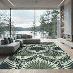 Jungle Green Palm Leaf Wreath Rug