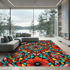 Red Floral Geometric Stained Glass Rug