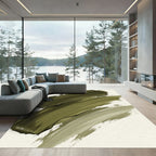 Minimalist Olive Green Abstract Brushstroke Rug