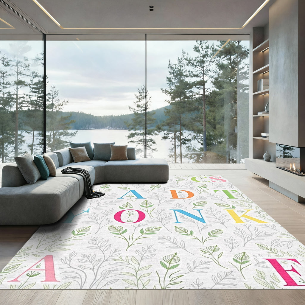 Alphabet Floral Whimsical Color Letter Collage Rug
