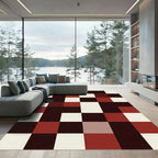 Modern Crimson and Cream Block Mosaic Rug