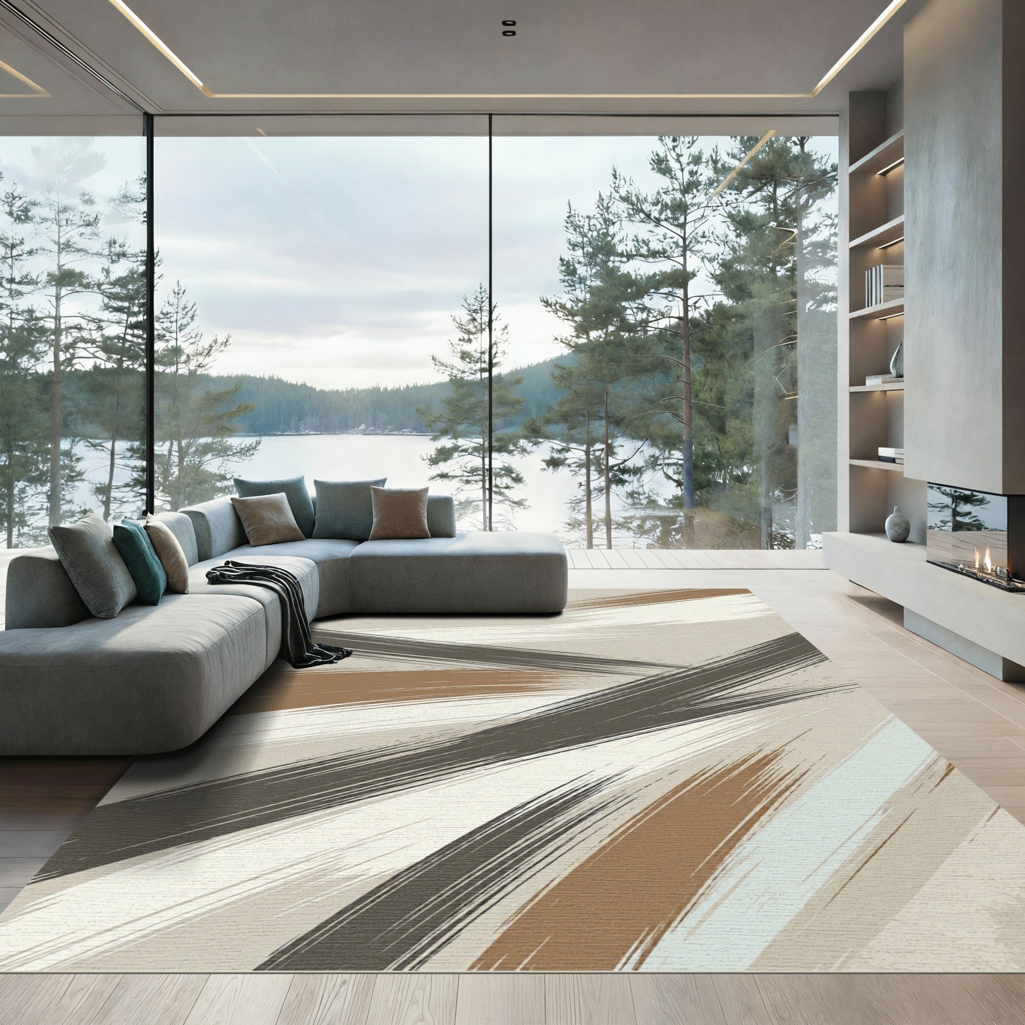 Modern Earthy Abstract Brushstroke Rug
