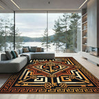 Gilded Key Meander Geometric Emblem Rug
