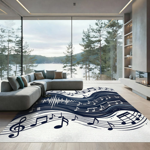 Abstract Navy Musical Wave Art Rug