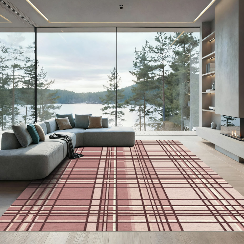 Dusty Rose Plaid Grid Composition Rug