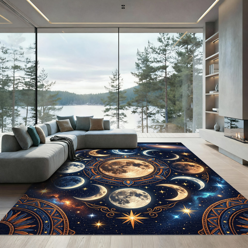 Celestial Moon Phases Starry Night Rug