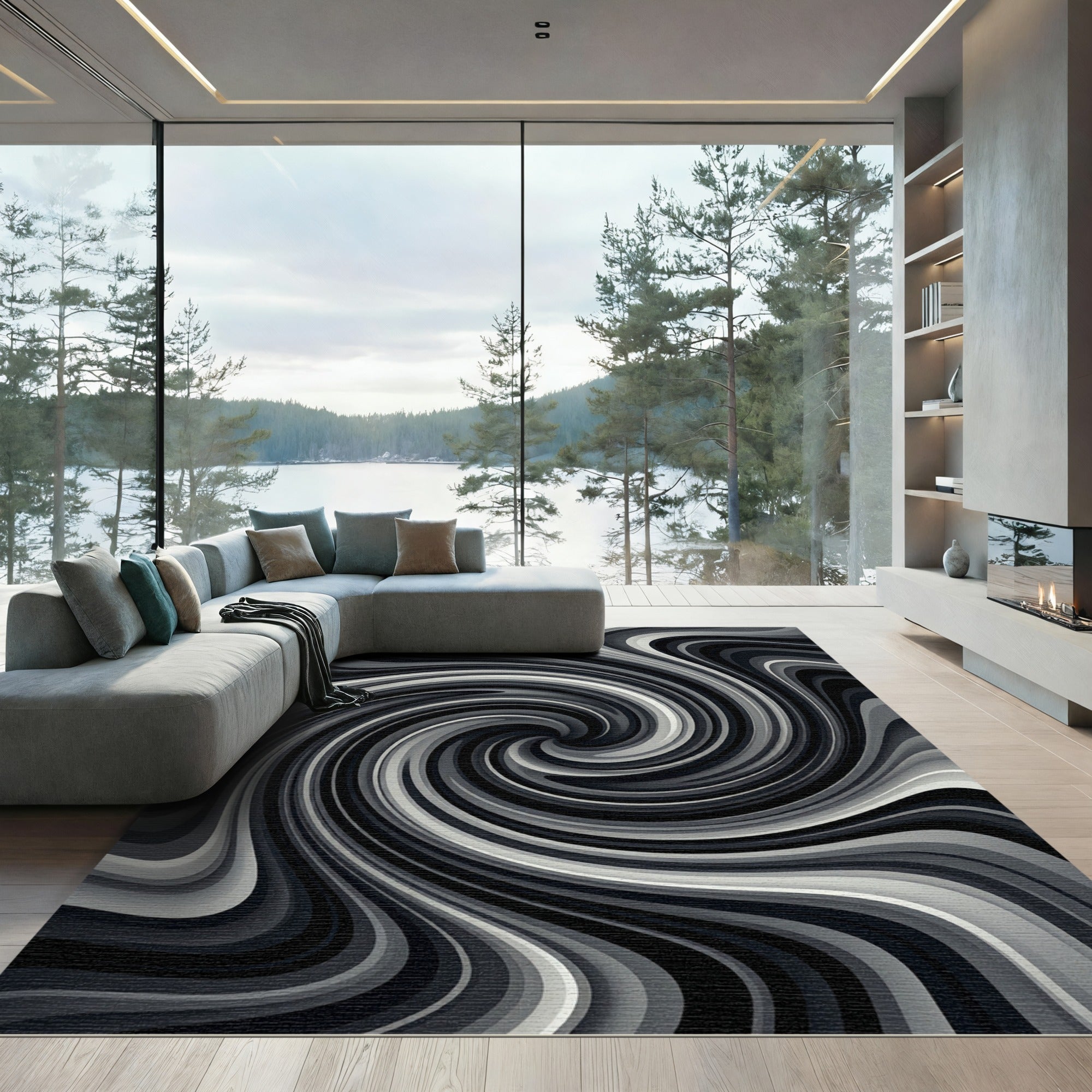 Monochromatic Swirl Flow Rug