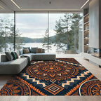 Geometric Ochre Sunburst Ethnic Mandala Rug