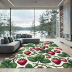 Fresh Strawberry Vines Botanical Illustration Rug