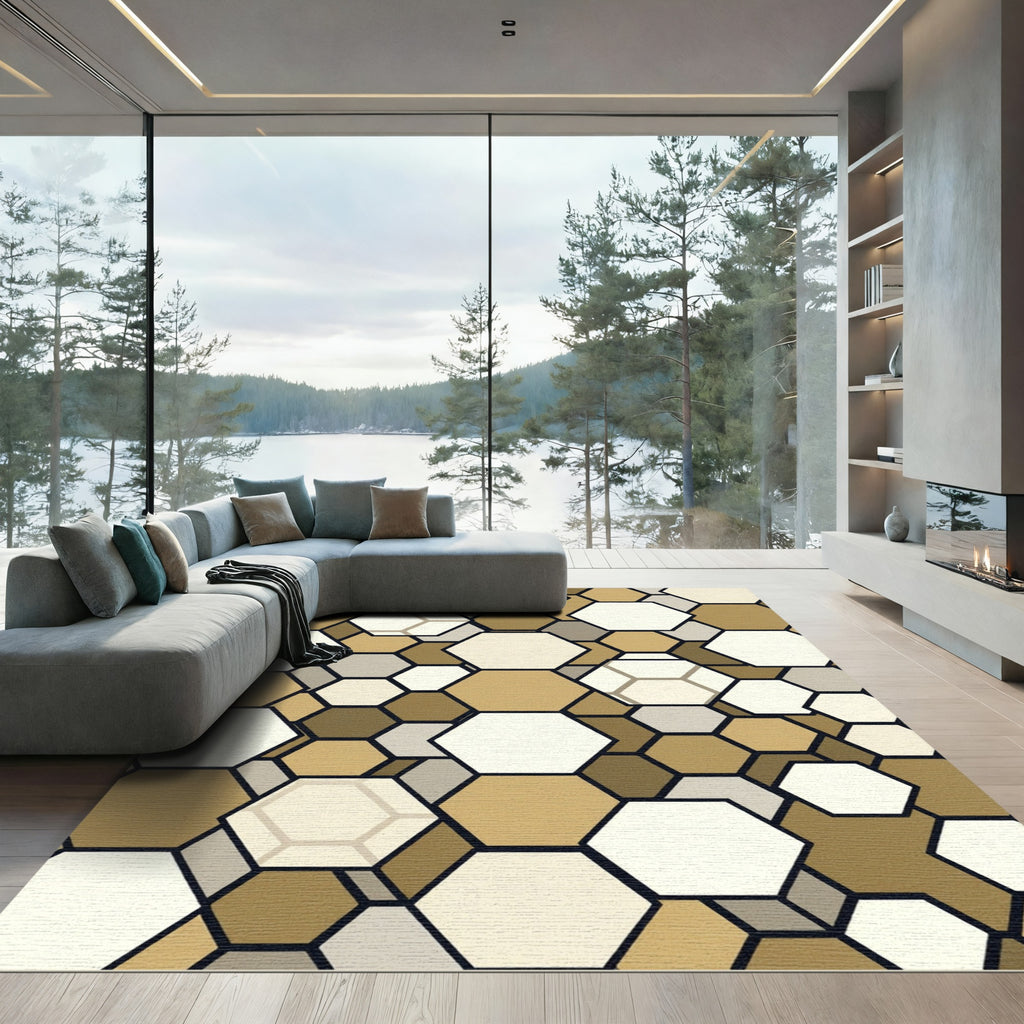 Modern Earthy Geometric Hexagon Rug