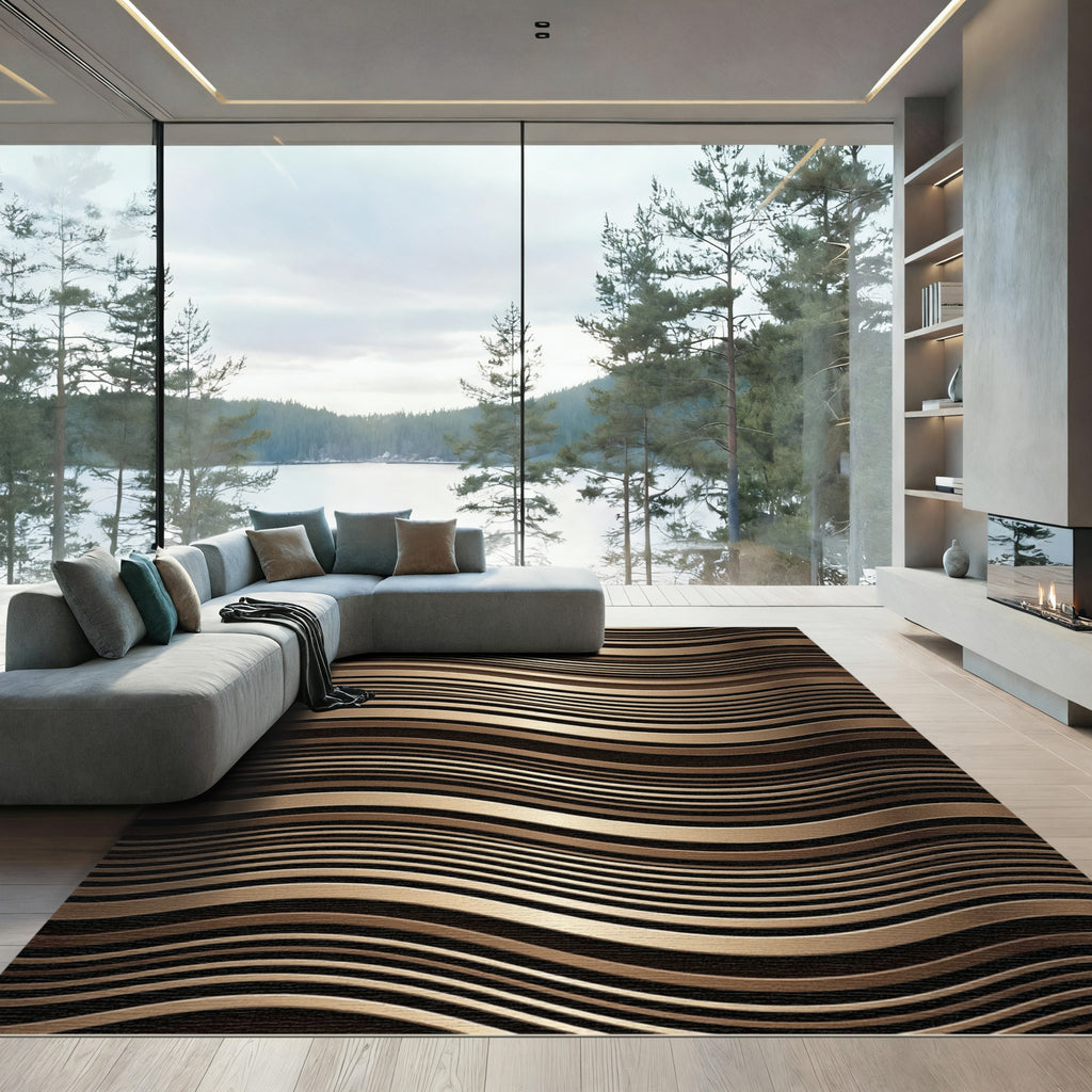 Pristine Gold Wavy Bar Rug
