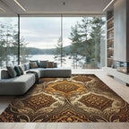 Golden Ochre Damask Floral Medallions Rug