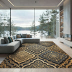 Golden Damask Filigree Slate Lattice Rug