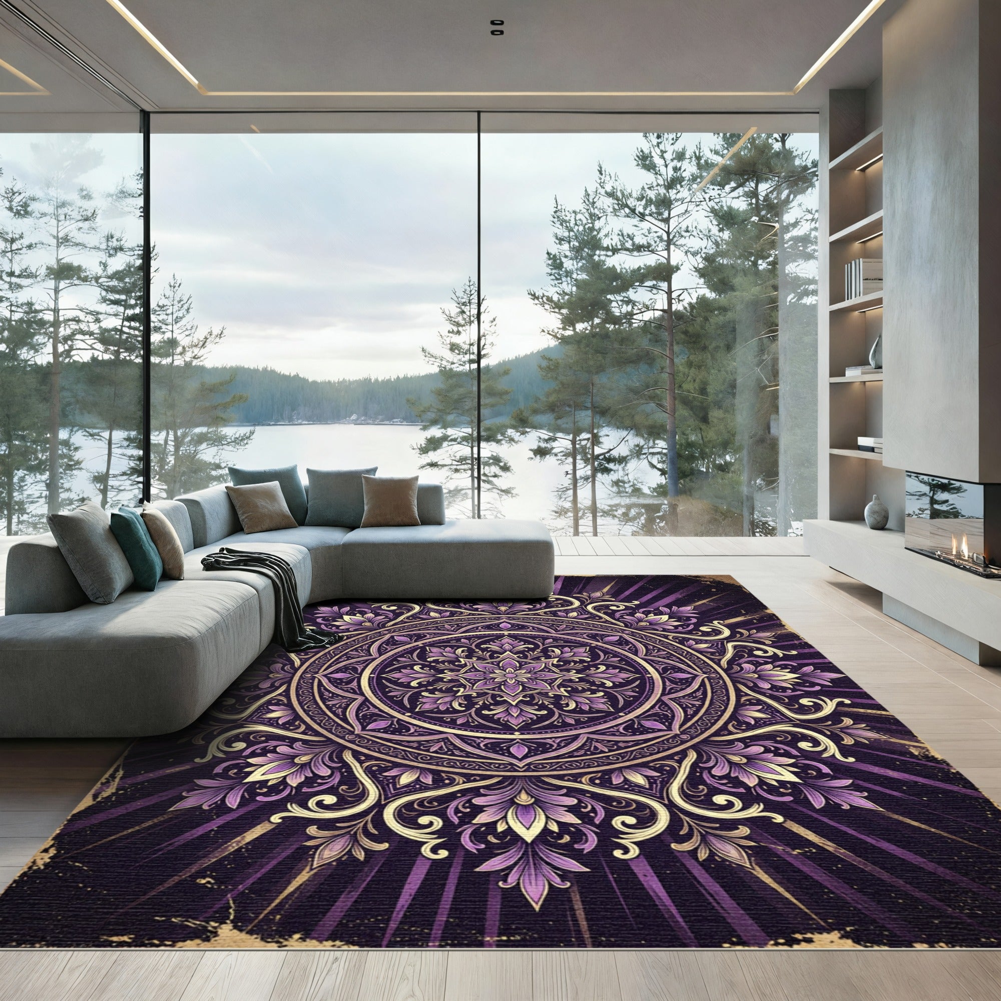 Royal Purple Ornate Floral Medallion Rug