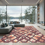 Terracotta Floral Ikat Lattice Grid Rug