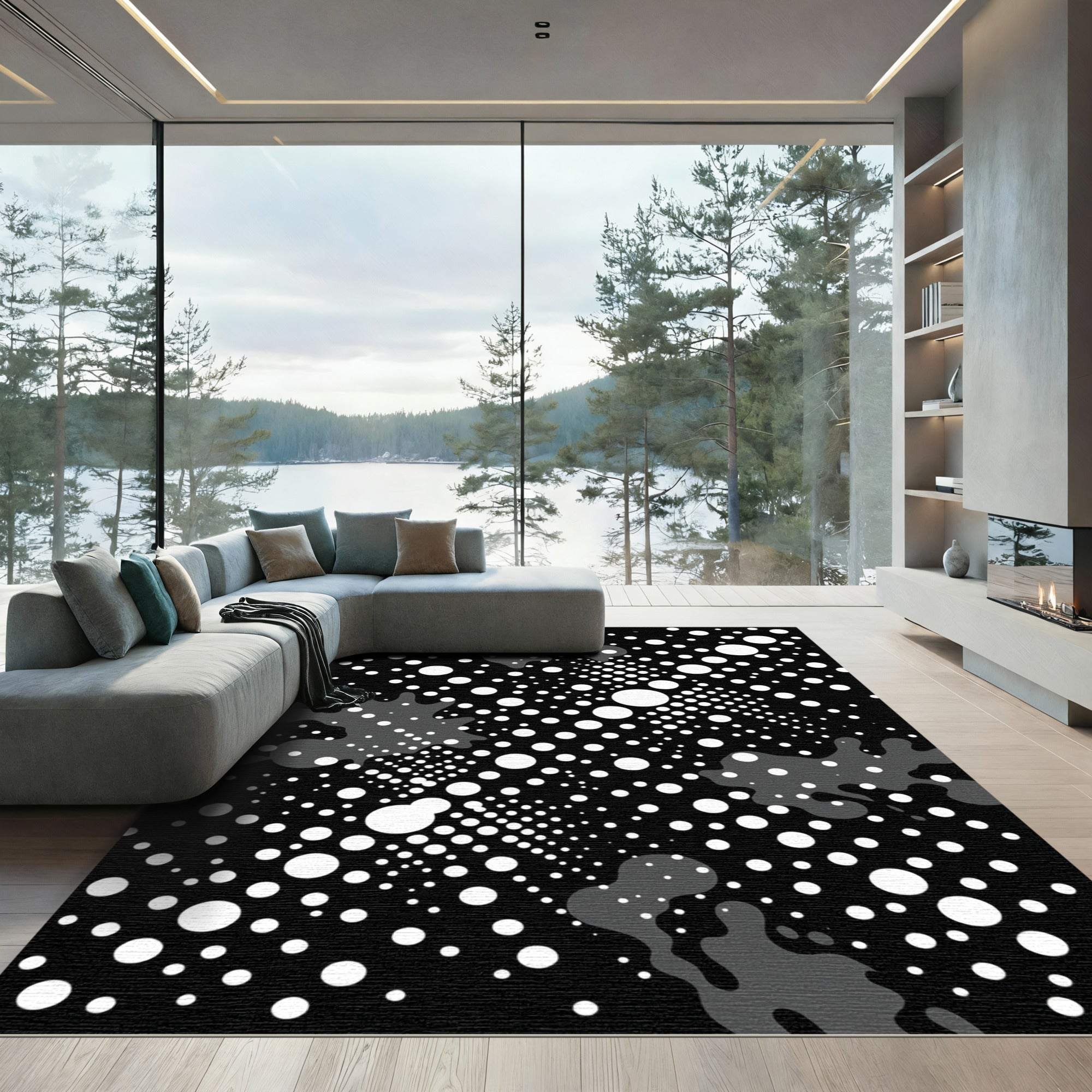 Black White Polka Dot Splash Rug