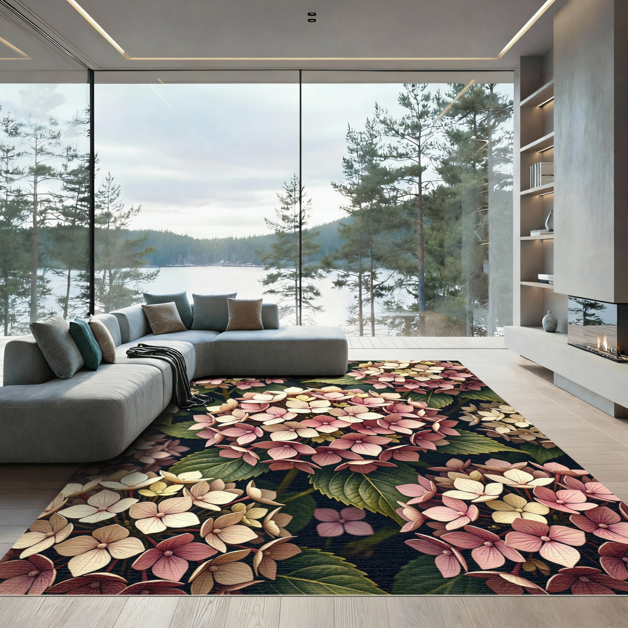 Soft Pink Cream Hydrangea Bloom Rug