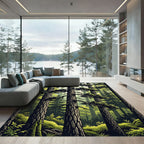 Verdant Forest Woodland Canopy Trees Rug