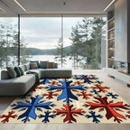 Navy Red Snowflake Cross Geometric Tile Rug