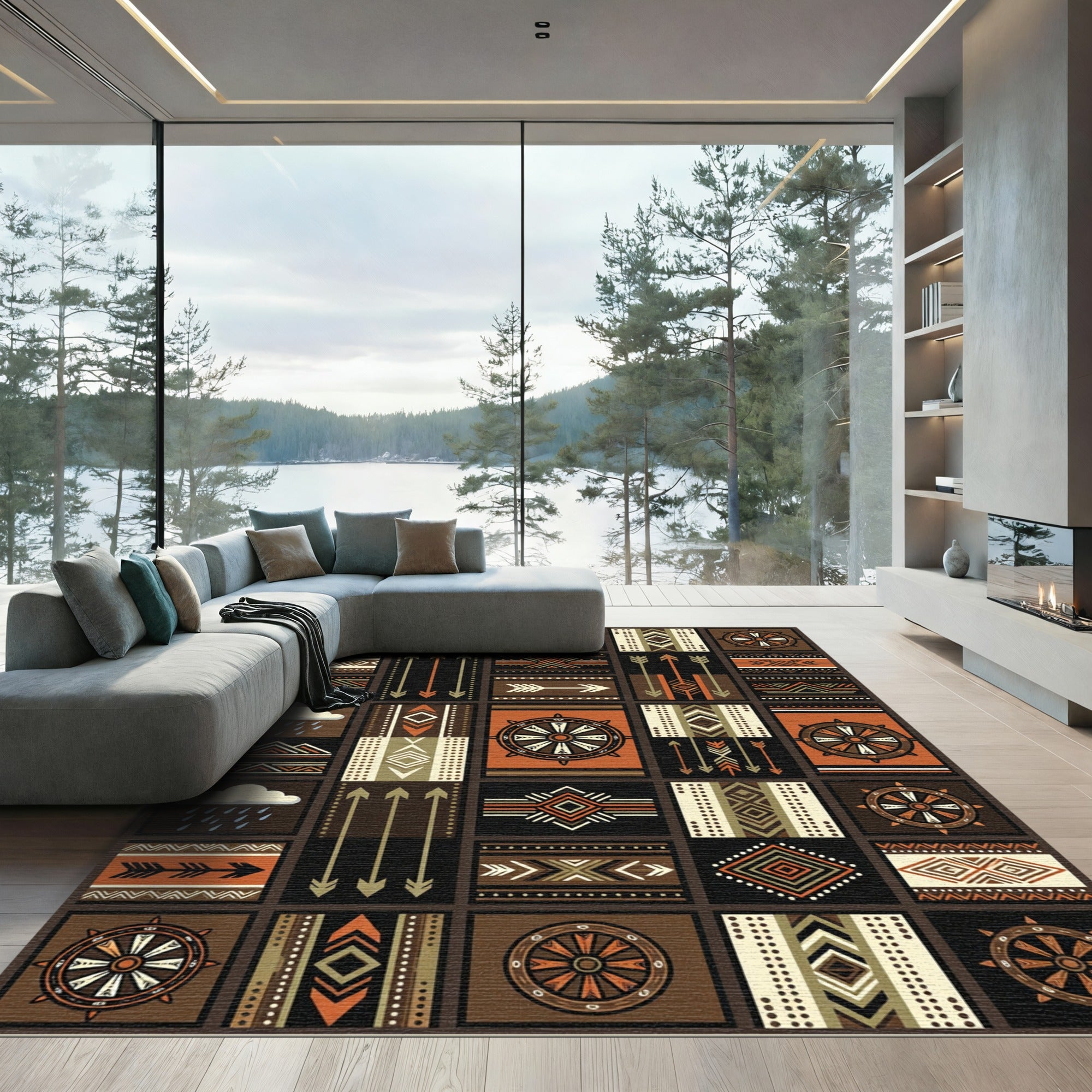 Earthy Geometric Sunset Tribal Tile Rug