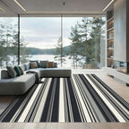 Modern Monochromatic Black and White Vertical Striped Decor Rug