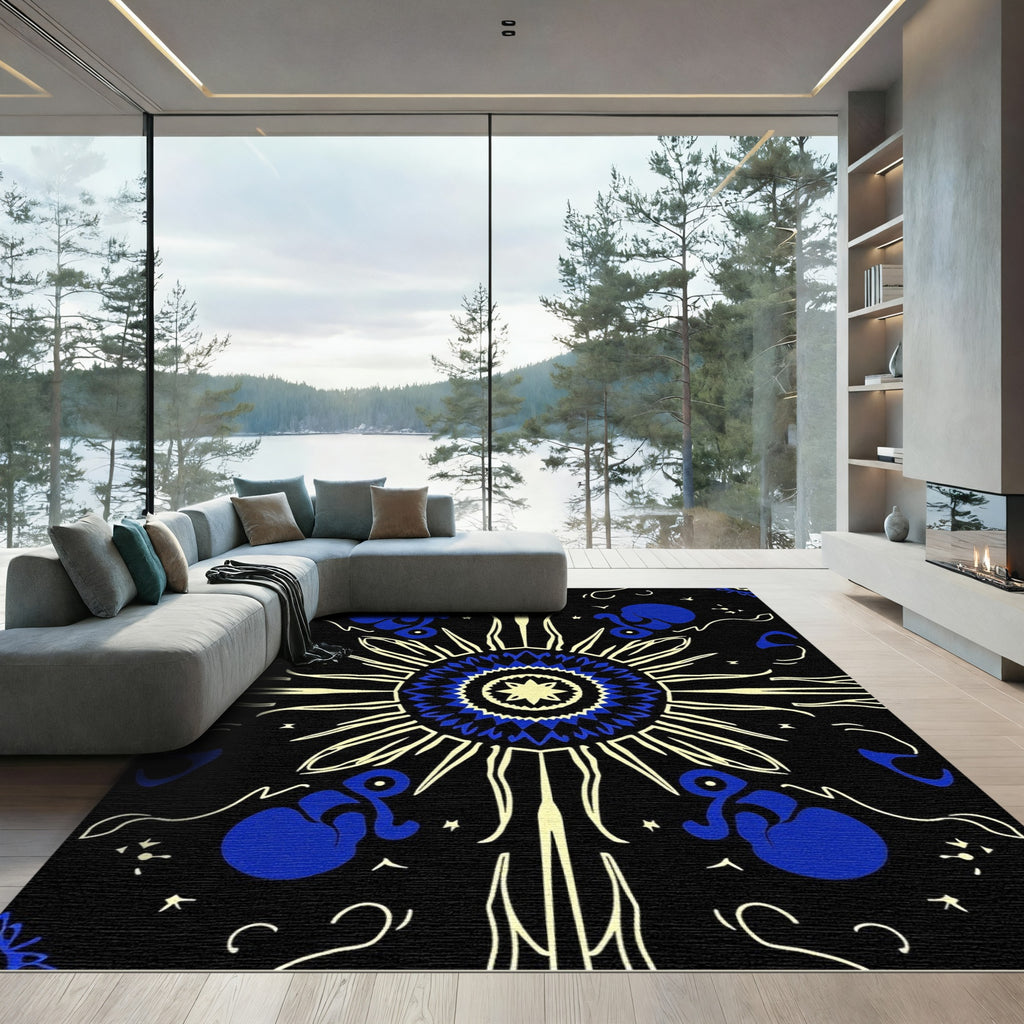 Black Sunburst Blue Celestial Rug