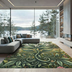 Symmetrical Sage Leaf Scroll Garden Art Rug