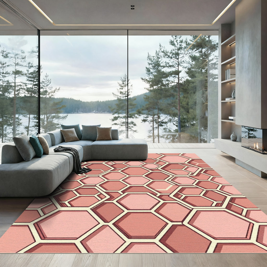 Geometric Hexagon Soft Rose Blush Tile Rug