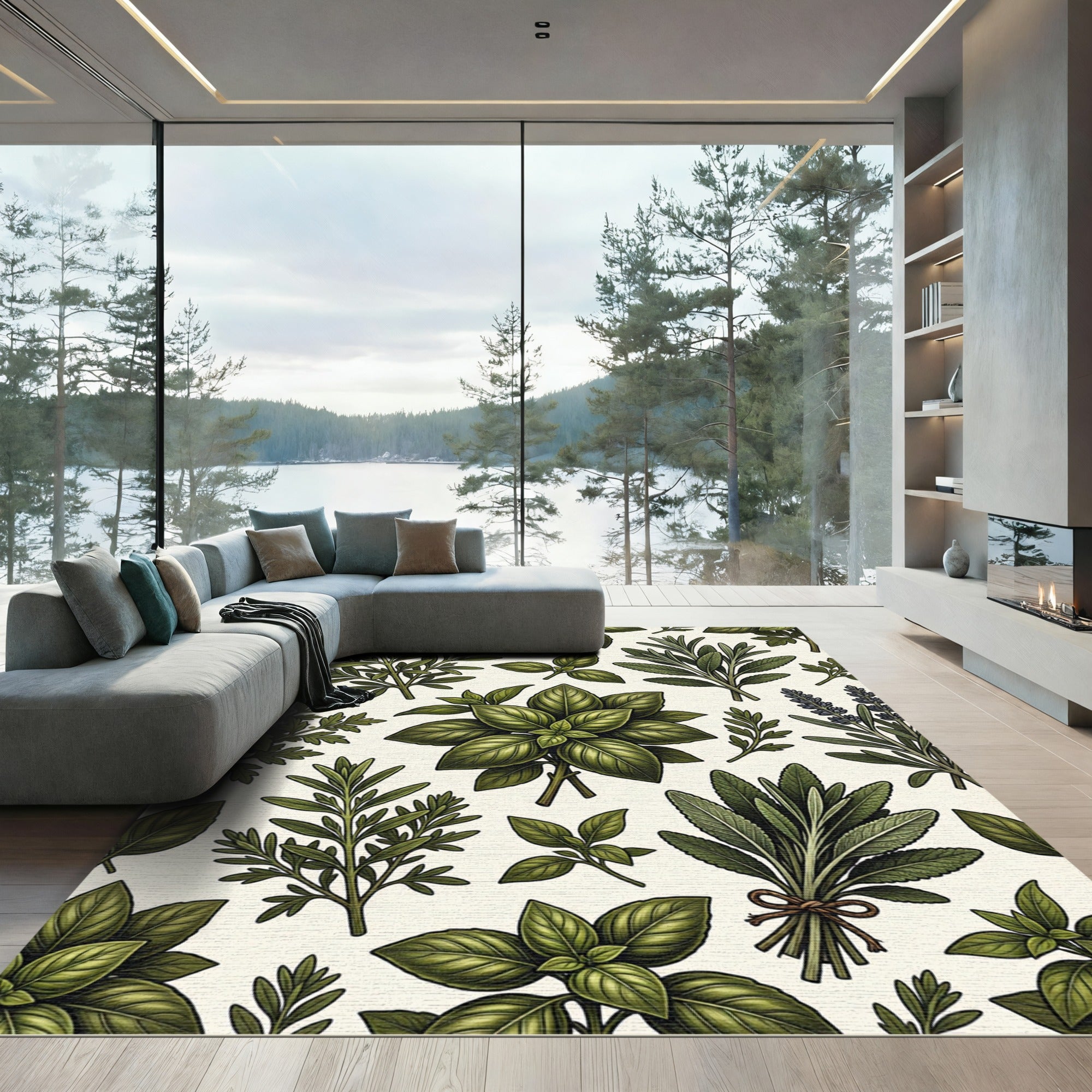 Green Herbal Bouquet Foliage Rug