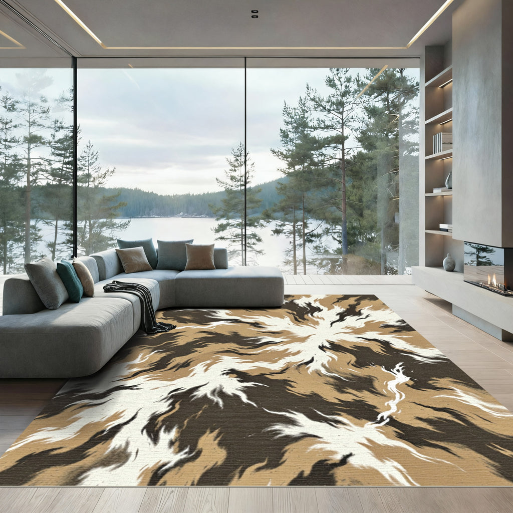 Earthy Abstract Radial Swirl Rug