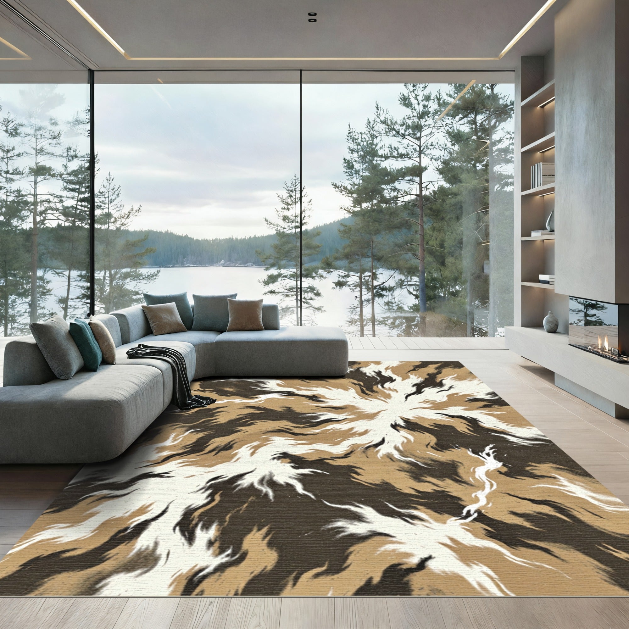 Earthy Abstract Radial Swirl Rug
