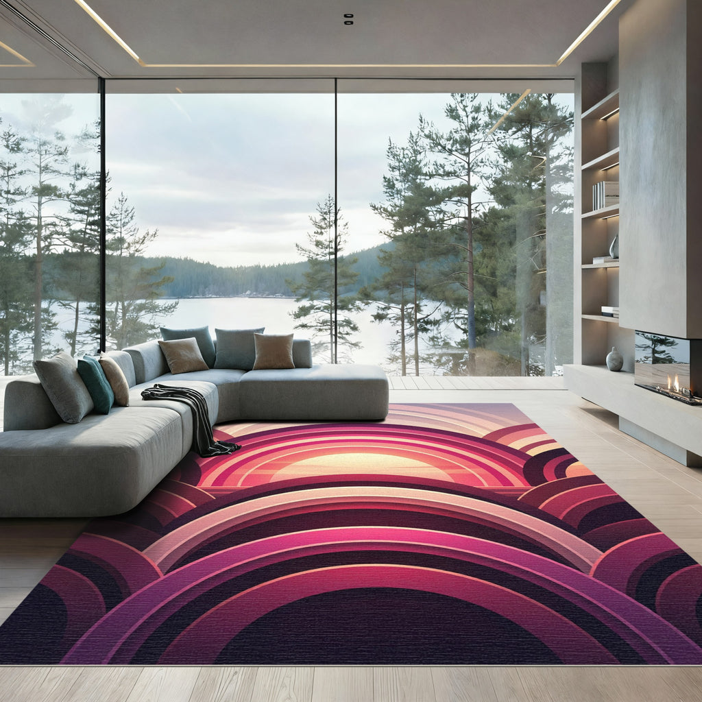 Crimson Pink Arc Sunset Rug