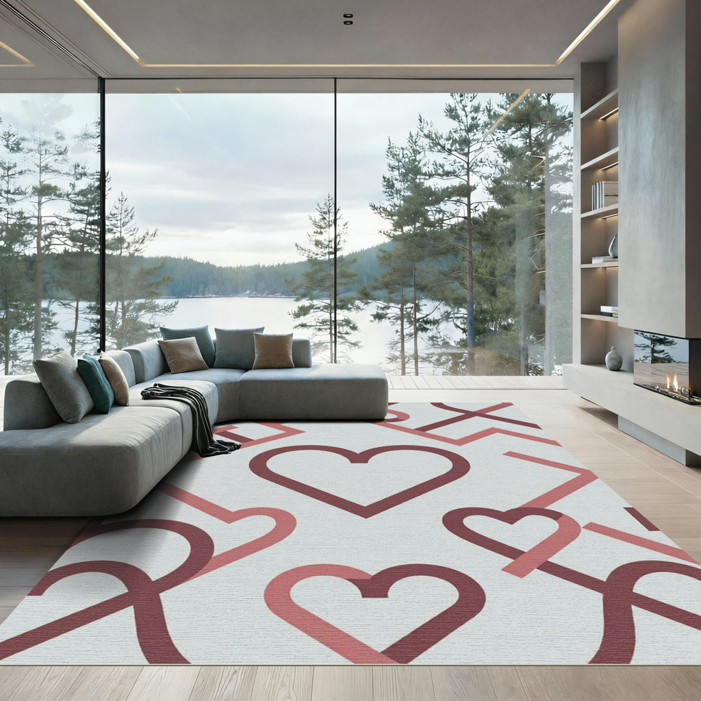 Modern Pink Heart Link Geometric Rug