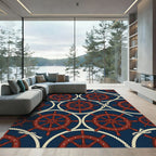 Nautical Navy Ship Wheel Rope Tile Rug