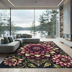 Vintage Crimson Cream Floral Medallion Rug