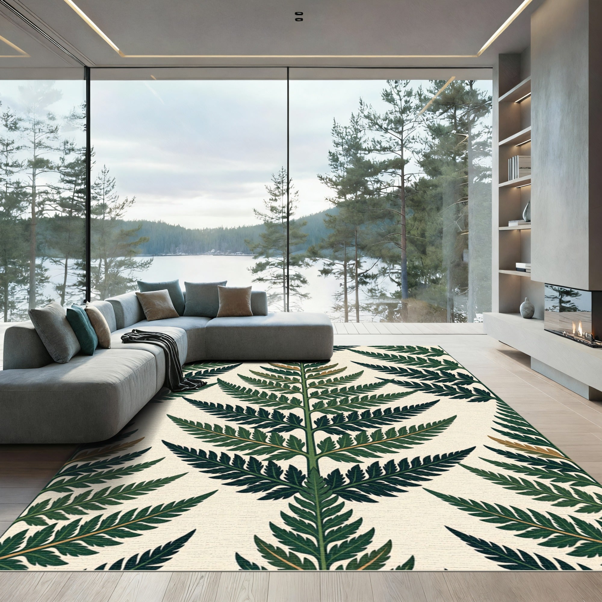 Green Fern Frond Repeating Art Rug