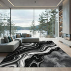 Luxurious Black White Marble Swirl Rug