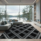 Monochromatic Industrial Geometric Interlinked Grid Rug
