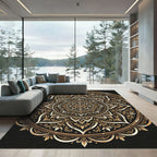 Ornate Gold Floral Symmetry Mandala Rug