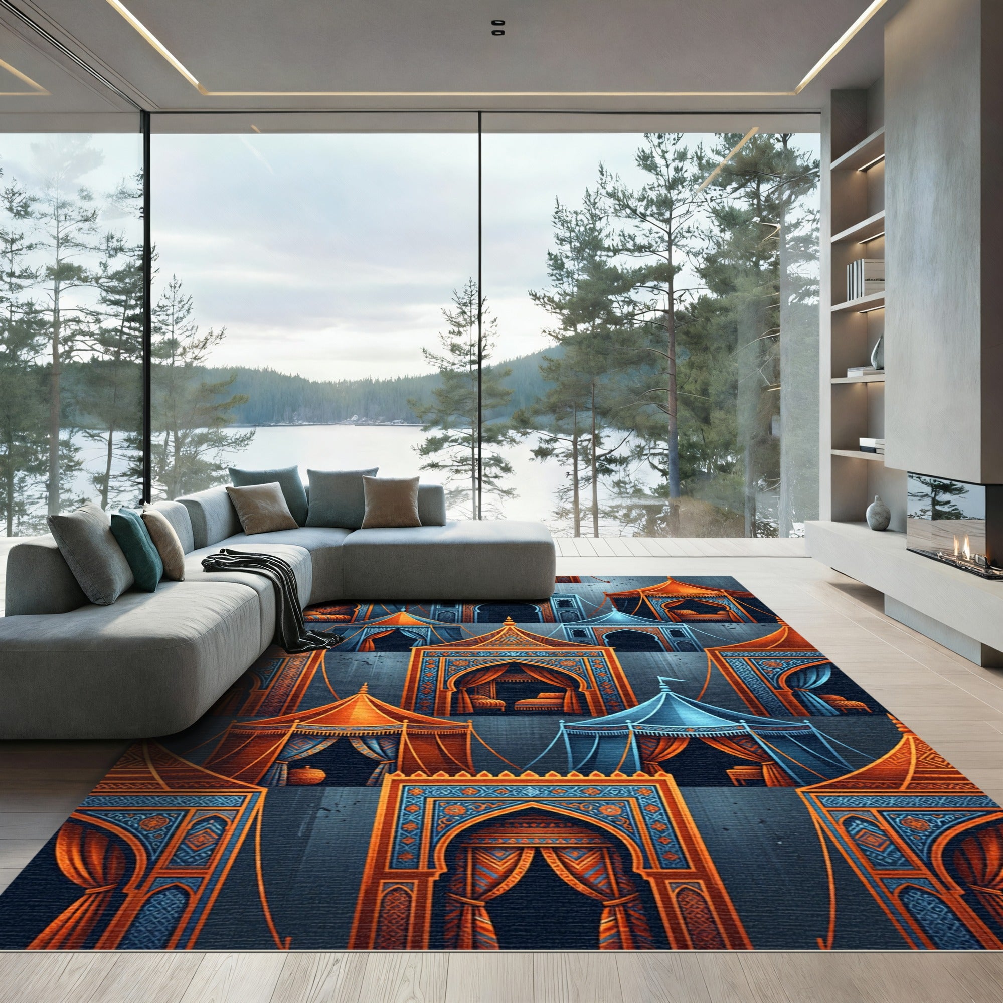 Ornate Azure and Amber Royal Pavilion Rug