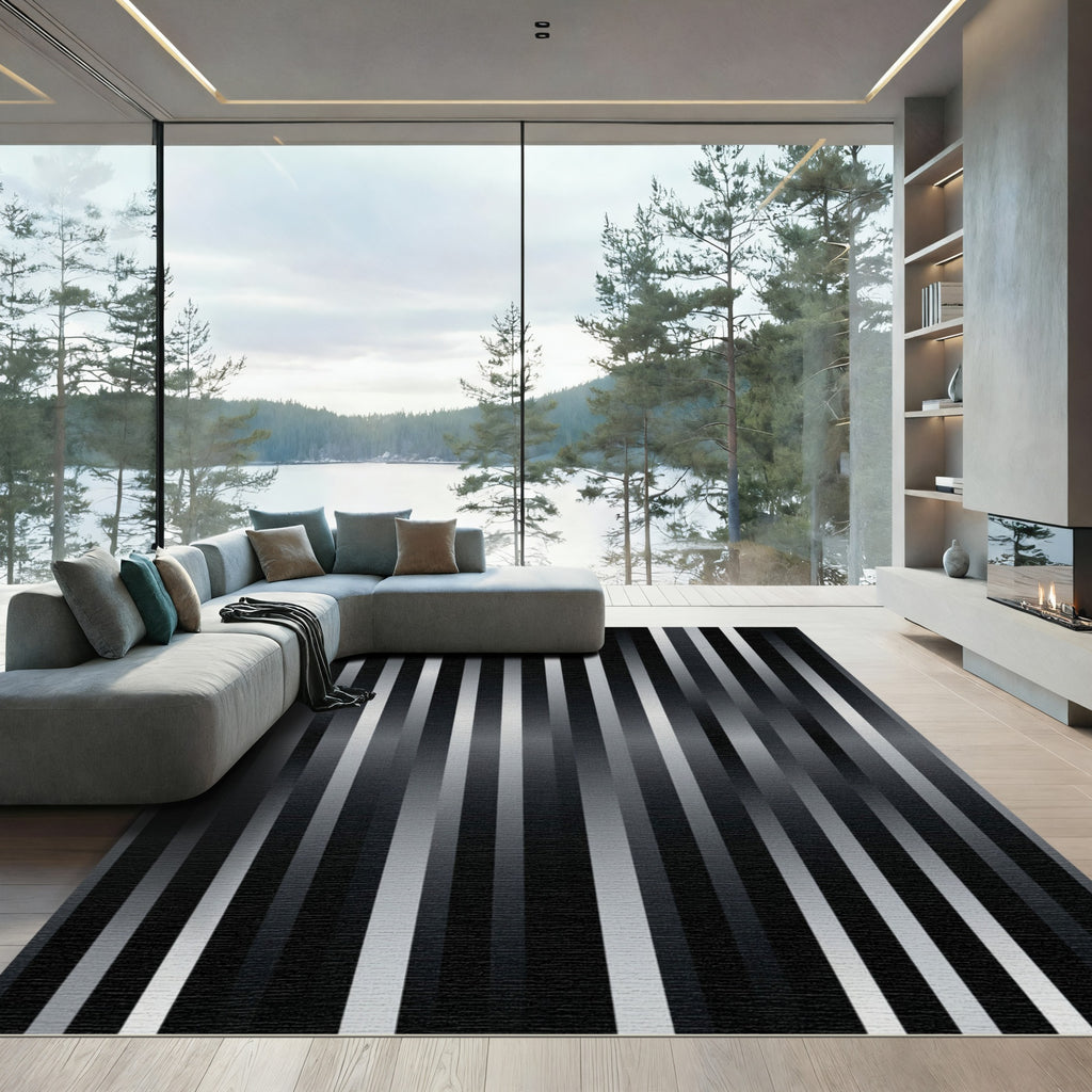 Dark Chrome Vertical Stripe Transition Rug